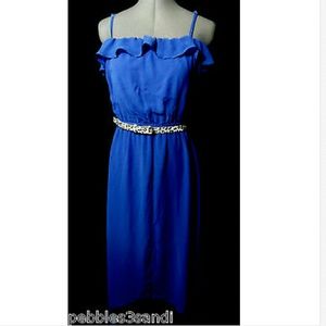 Nwt STITCH BTWEEN Ruffled Dress M Blue hi-lo